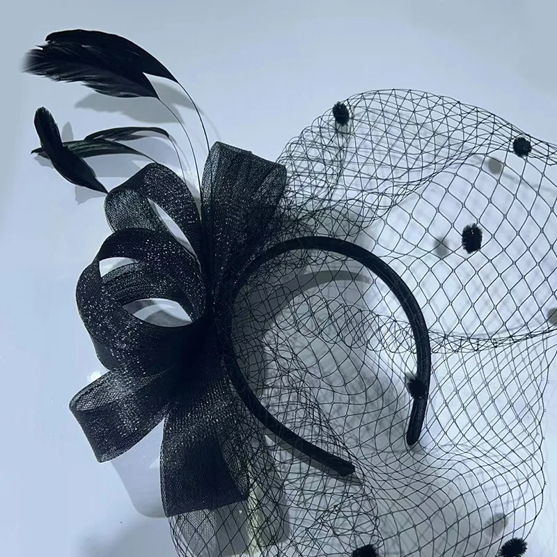 

Vintage Mesh Headdress Flower Headband/Hairpin Dual-Use Bridal Photo Shoot Ball Face Covering Veil