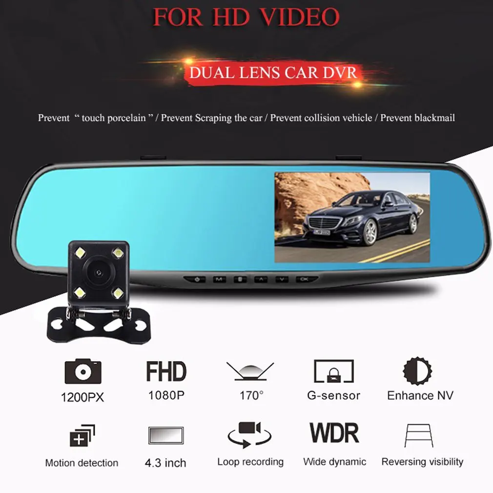 

4.3 Inch Rearview Mirror Car Dvr Camera Hd 1080P Car Mirror Video Recorder with Rear View Camera Car Screen Mirror Dash Camera