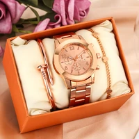 womens luxuries rose golden bracelet watch set temperament bracelets high end quartz watches gift box valentines day for wife
