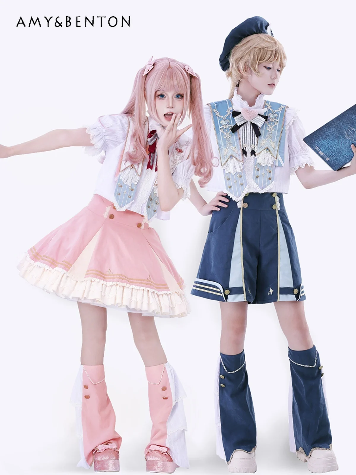 Милая юбка в стиле &quotЛолита&quot Короткая рубашка с бантом и короткими рукавами