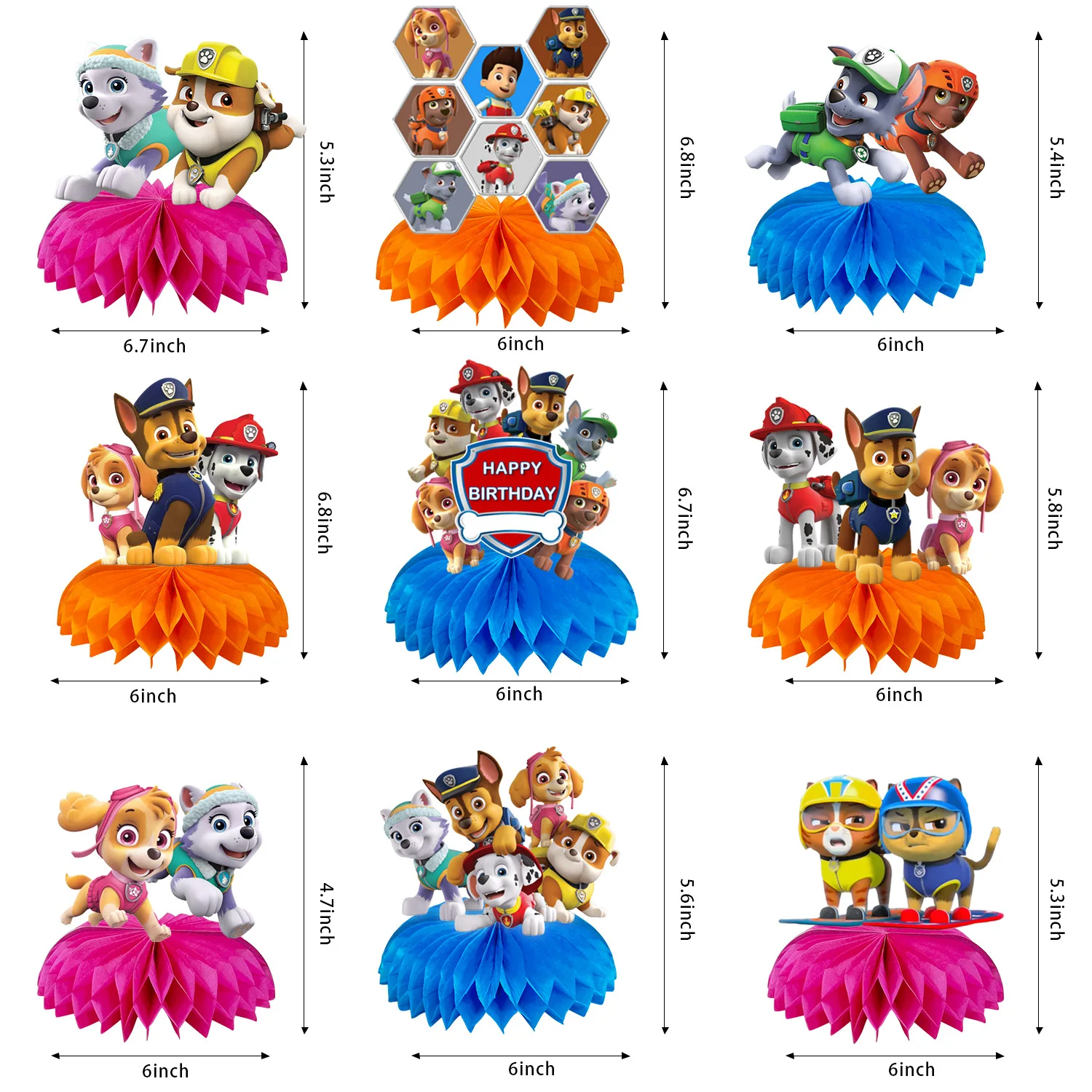 

Paw Patrol Toys Party Honeycomb Ornament Table Top Table Chase Skye Marshall Rubble Rocky Children's Birthday Table Decoration