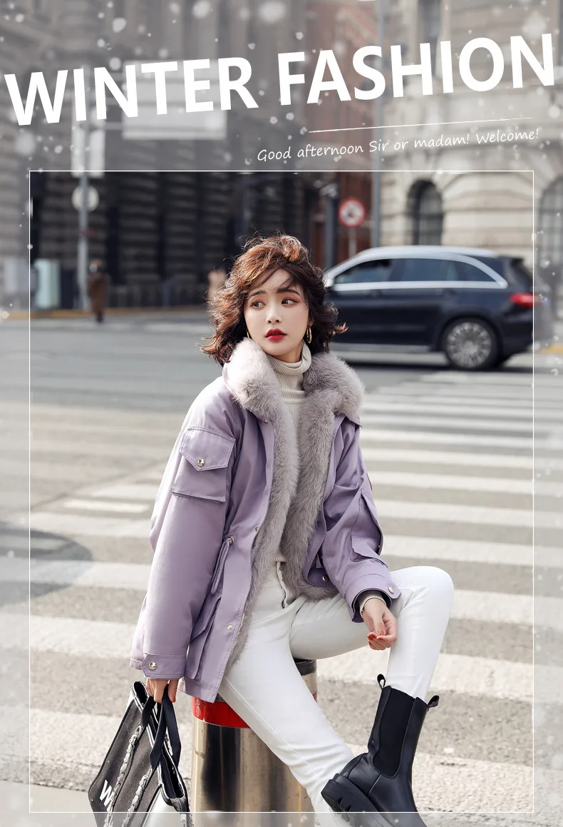 Women's Clothing 2022 Winter New Temperament Plush Warm Big Wool Collar Cotton Coat Women