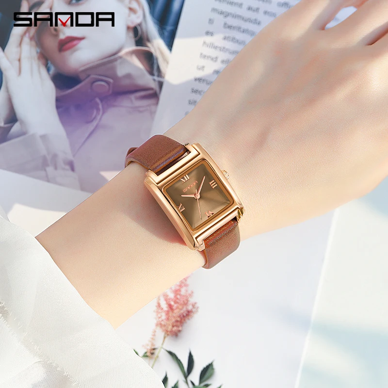 SANDA 2023 New Quartz Women Watch Casual Fashion Rose Gold Case Luxury Genuine Womens Watches 30M Waterproof Reloj Mujer P1067 enlarge