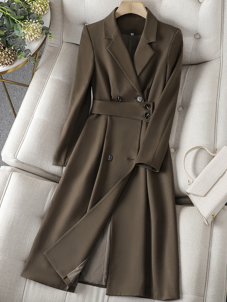 

Высококачественный Женский Длинный блейзер, Женская Деловая одежда абрикосового, кофейного, черного цветов, официальная куртка, пальто для осени и зимы