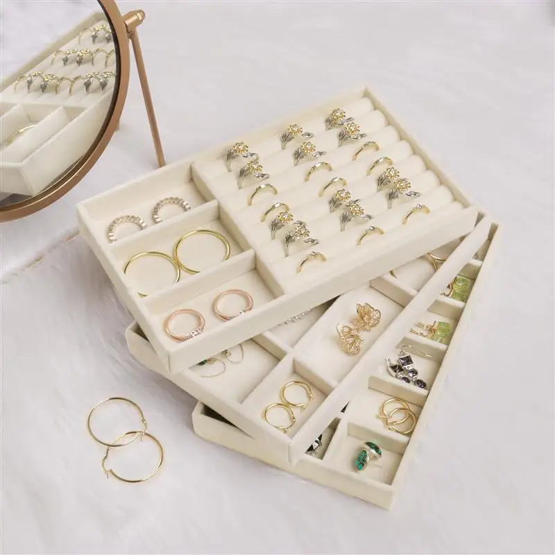 

Velvet Jewelry Tray DIY Handicraft Accessoriess Torage Ring Earring Necklace Finished Product Display Box Grey Beige Organizer