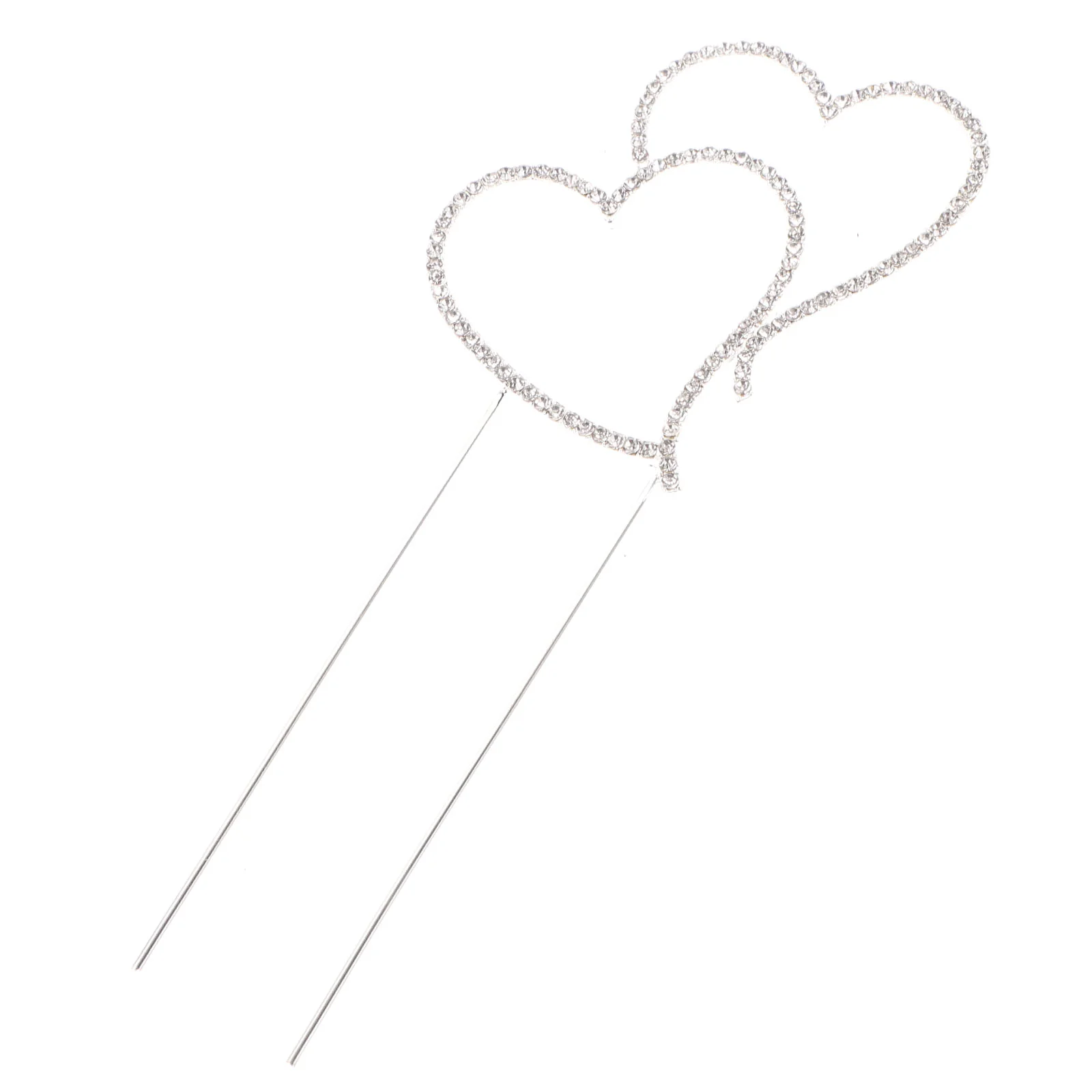 

Cake Wedding Topper Heart Double Rhinestone Love Silver Decoration Cupcake Toppers Decorations Valentines Day Sparkling Picks