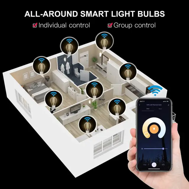 Aubess WiFi Smart Filament Bulb AC 90-250V E27 Dimmable LED Lamp 2700K-6500K 806LM Lighting Voice Control Via Alexa Google Home 4