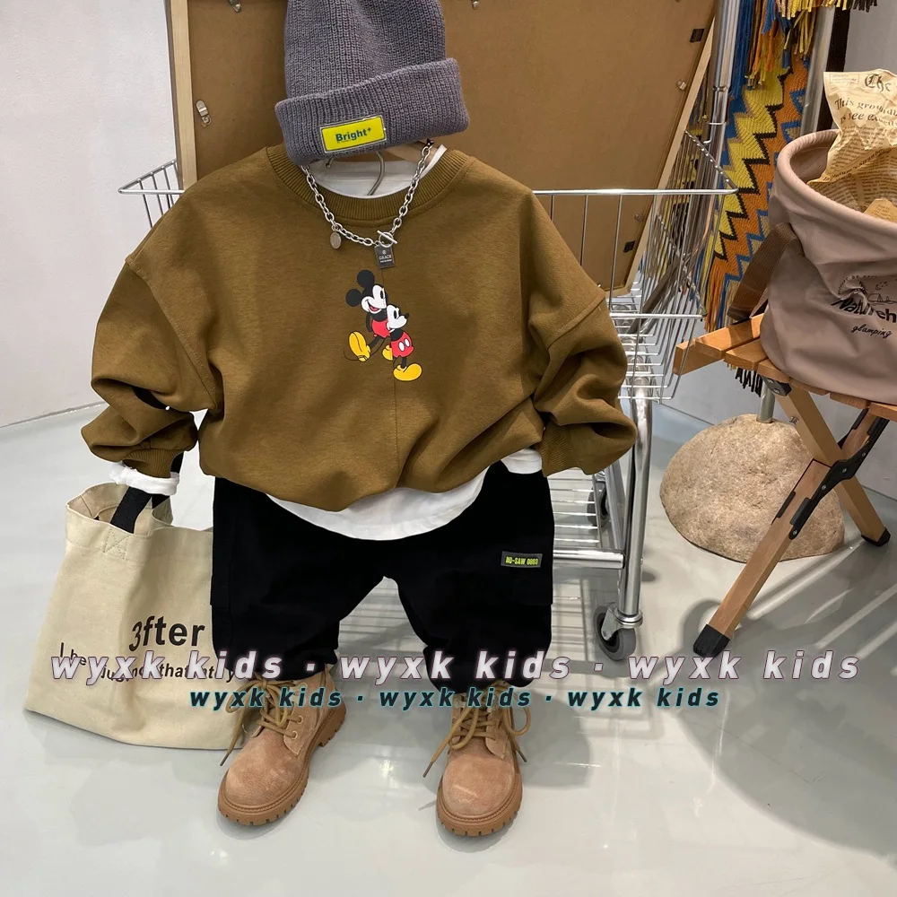 

2022 New Anime Mickey Mouse Fashion trend kawaii Children's Sweatshirts Autumn Cotton Cartoon Printed loose leisure Pullover top