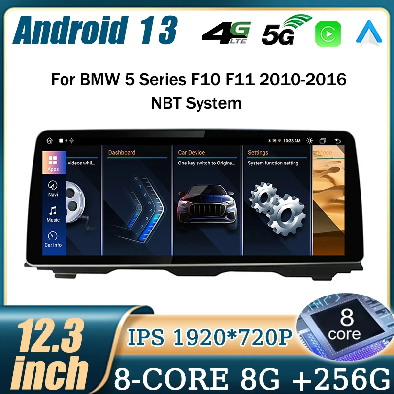 

12.3 Inch Android 13 Car Multimedia Video Player for BMW 5 Series F10 F11 2010-2016 NBT System GPS Navigation Carplay WIFI 4G