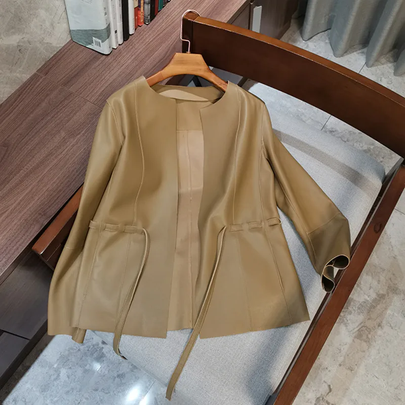 Leather Coat Women's Spring And Autumn Short Sheepskin Leather Coat Belt Short Leather Coat Genuine Leather Suit