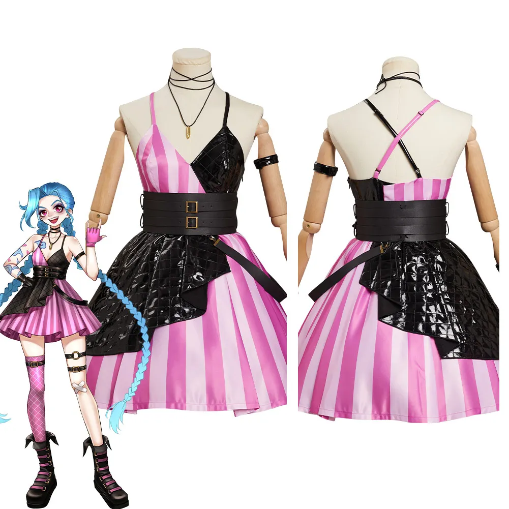 

Game LOL Jinx Cosplay Costume Outfits Goth Lolita Dress Halloween Carnival Suit