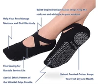yoga socks for women non slip grips straps bandage cotton sock ideal for pilates pure barre ballet dance barefoot workout