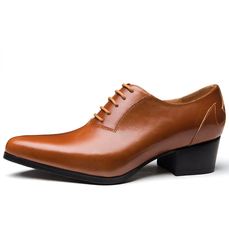 

5 Cm High Heels Mens Leather Shoes Luxury Genuine Leather 2023 New Style Business Party Social Shoes for Male Increase Height