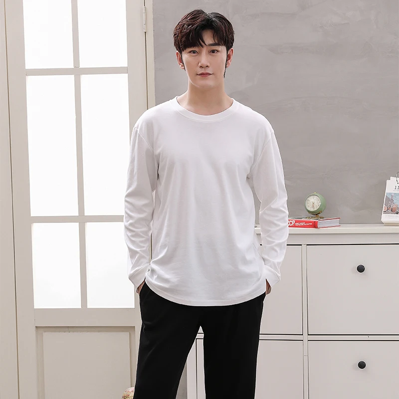 QUHENG Autumn New Men's Pajama Sets Solid Color Simple Sleepwear long Sleeve Cotton Pajamas For Men Top Pant Leisure Suit