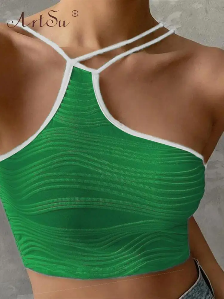 Женский трикотажный топ на бретелях-спагетти с открытой спиной