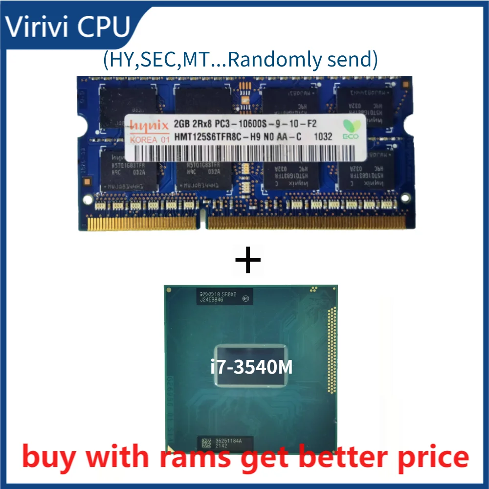 

DDR3 2G 1333Mhz with i7-3540M i7 3540M SR0X6 3.0 GHz Dual-Core Quad-Thread CPU Processor 4M 35W Socket G2 / rPGA988B