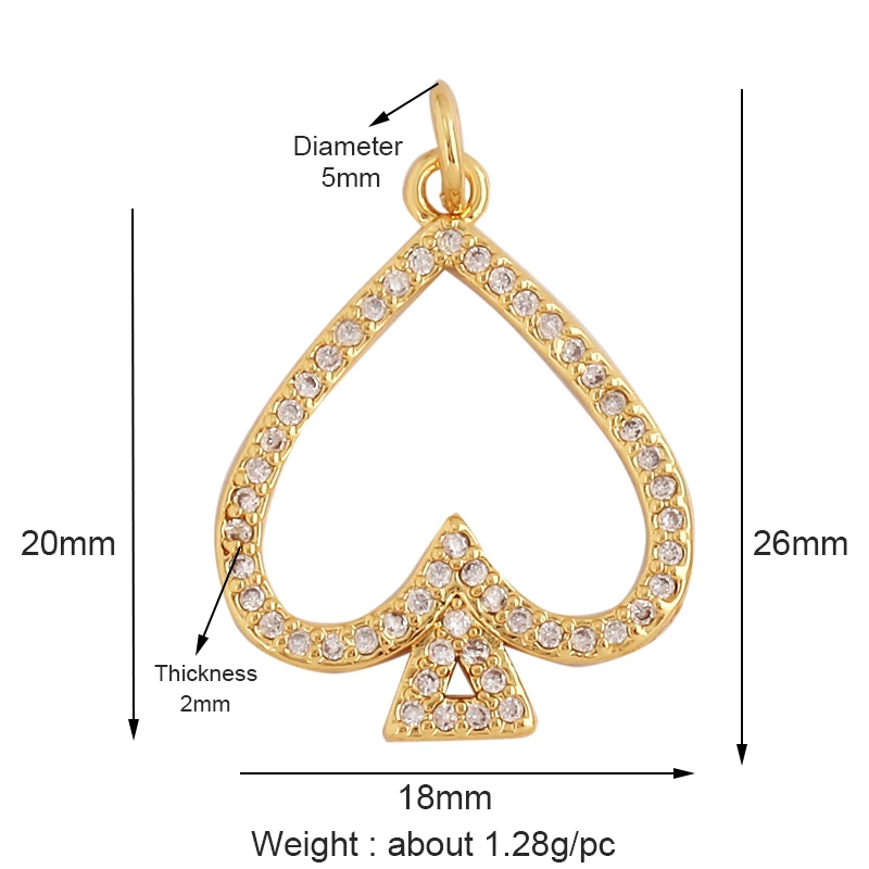 

New Creative Spades Peach Heart Cubic Zirconia Charm Pendant,Fashion18K Gold Plated Silver Love Heart Necklace Jewelry Supplies