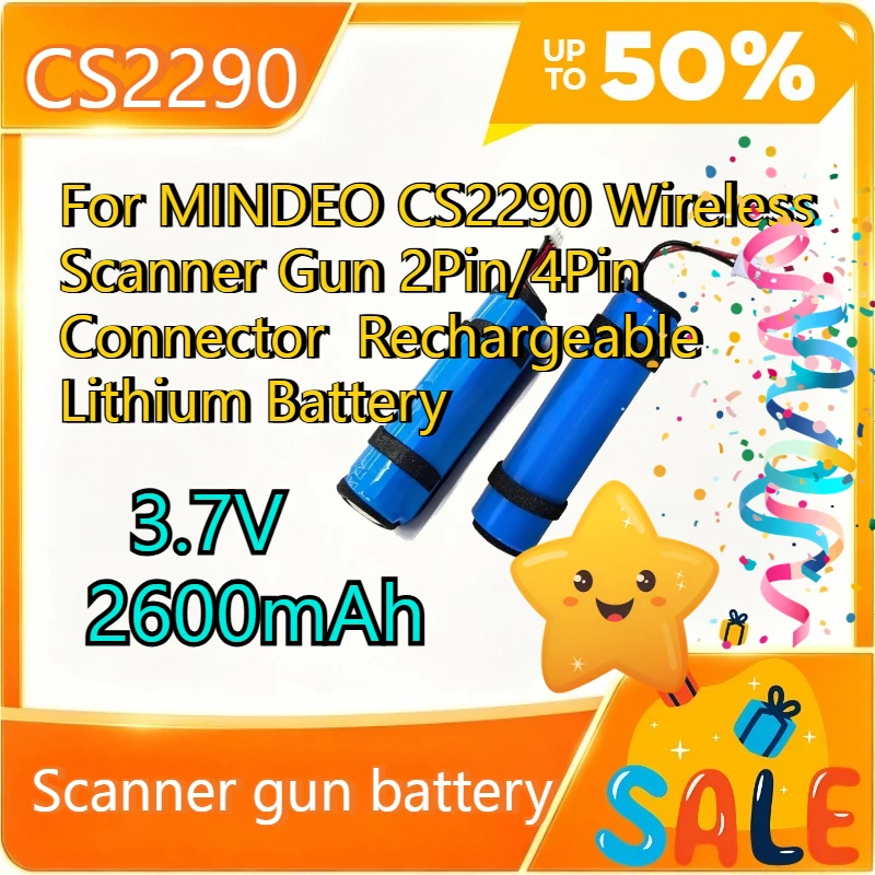 Фото Аккумулятор литиевый 3.7V 2600mAh для беспроводного сканера MINDEO CS2290, разъем 2Pin/4Pin №1