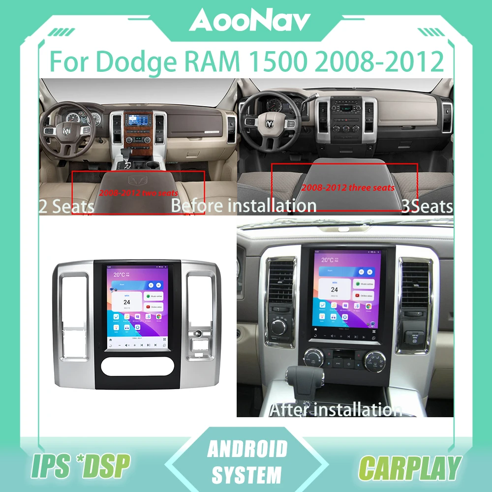 

Автомобильный радиоприемник 12,1 дюйма в стиле Qualcomm Tesla с сенсорным экраном для Dodge RAM 1500 2008-2012, мультимедийный плеер, навигация, головное устро...