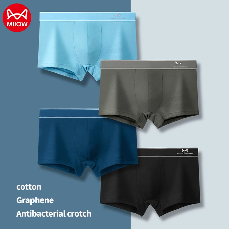 

MiiOW 3pcs Genuine Cotton Men's Underwear AAA Graphene Antibacterial Men Boxer Shorts Boxershorts Breathable Male Underpants New