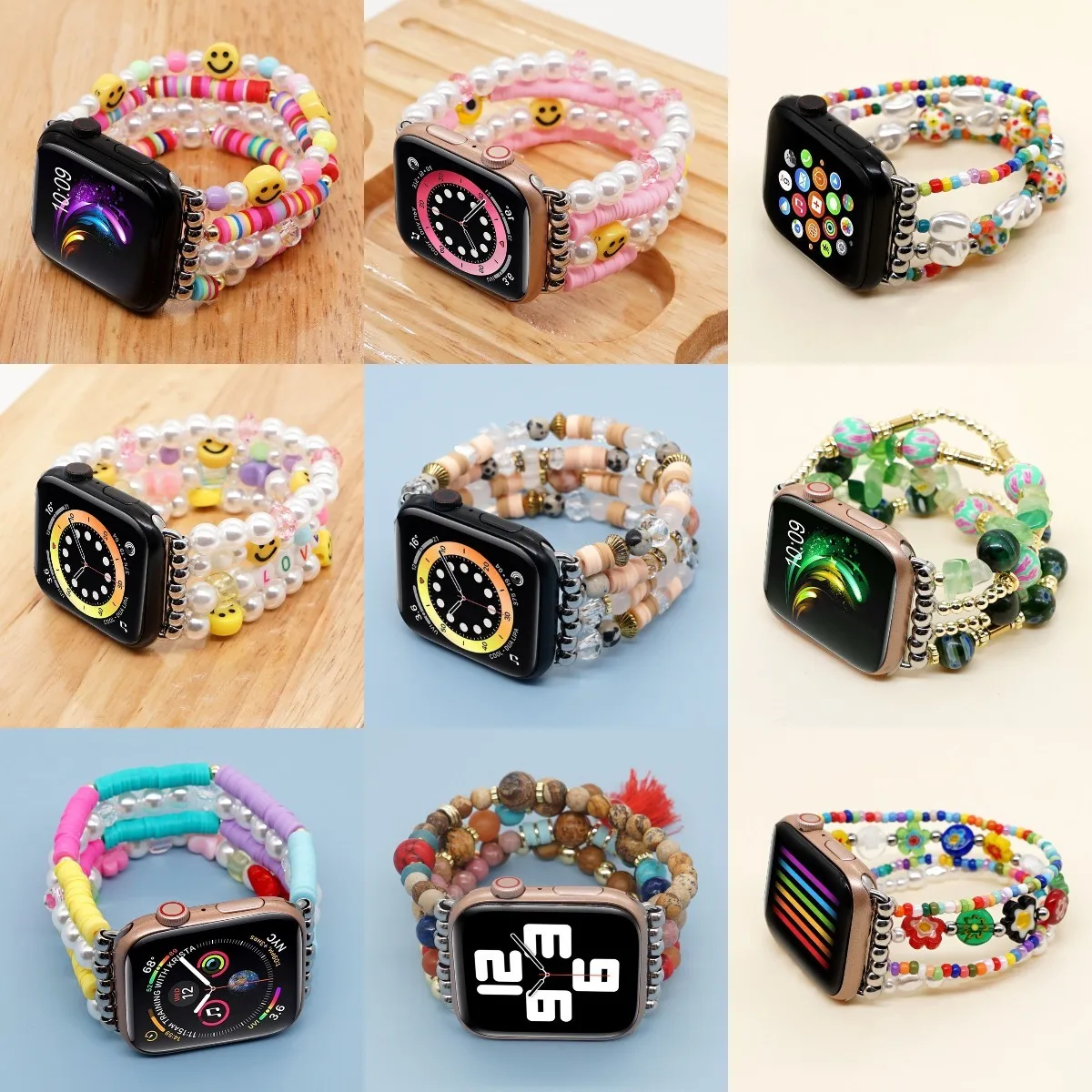 Bohemian Soft Ceramic Glazed for Apple Watch Band 38mm 40mm 42mm Smile Women Soft Wristband for IWatch Series 7 6 5 4 3 2 1 SE