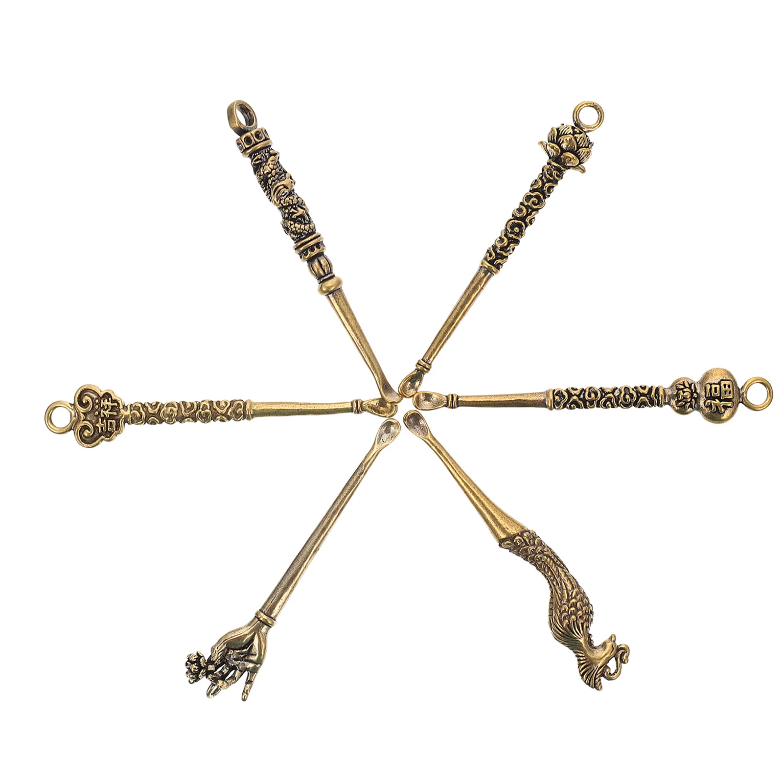 

6 Pcs Vintage Filling Vials Scoops Gel Cleaner Car Asian Ear Picker Ear Curette Spoon Lotus Flower Necklace