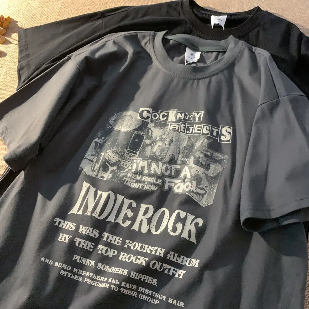 

Retro fried street printing national tide T-shirt Korean version men and women couples all match loose casual clothes y2k tops