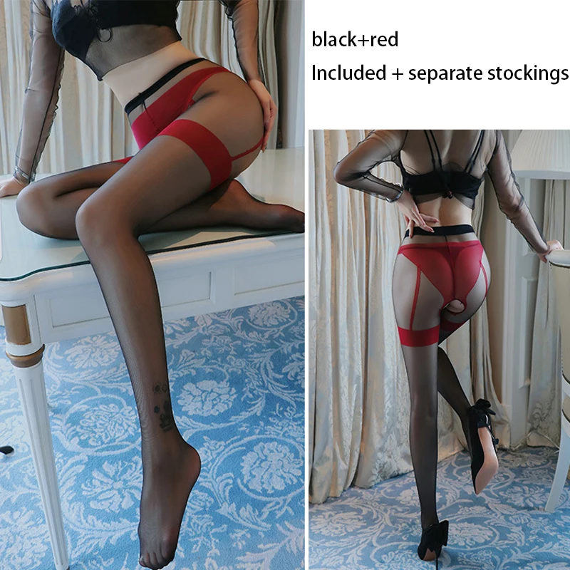 

2022 пикантные колготки с открытой промежностью, женские эластичные прозрачные колготки без промежности, флиртовые черные красные поддельны...