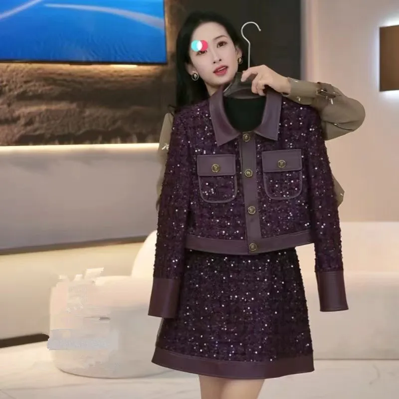 Женский комплект из 2-х предметов винтажный твидовый пиджак с блестками и