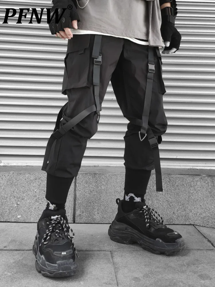 

Мужские брюки-карго с лентой и карманами, на осень