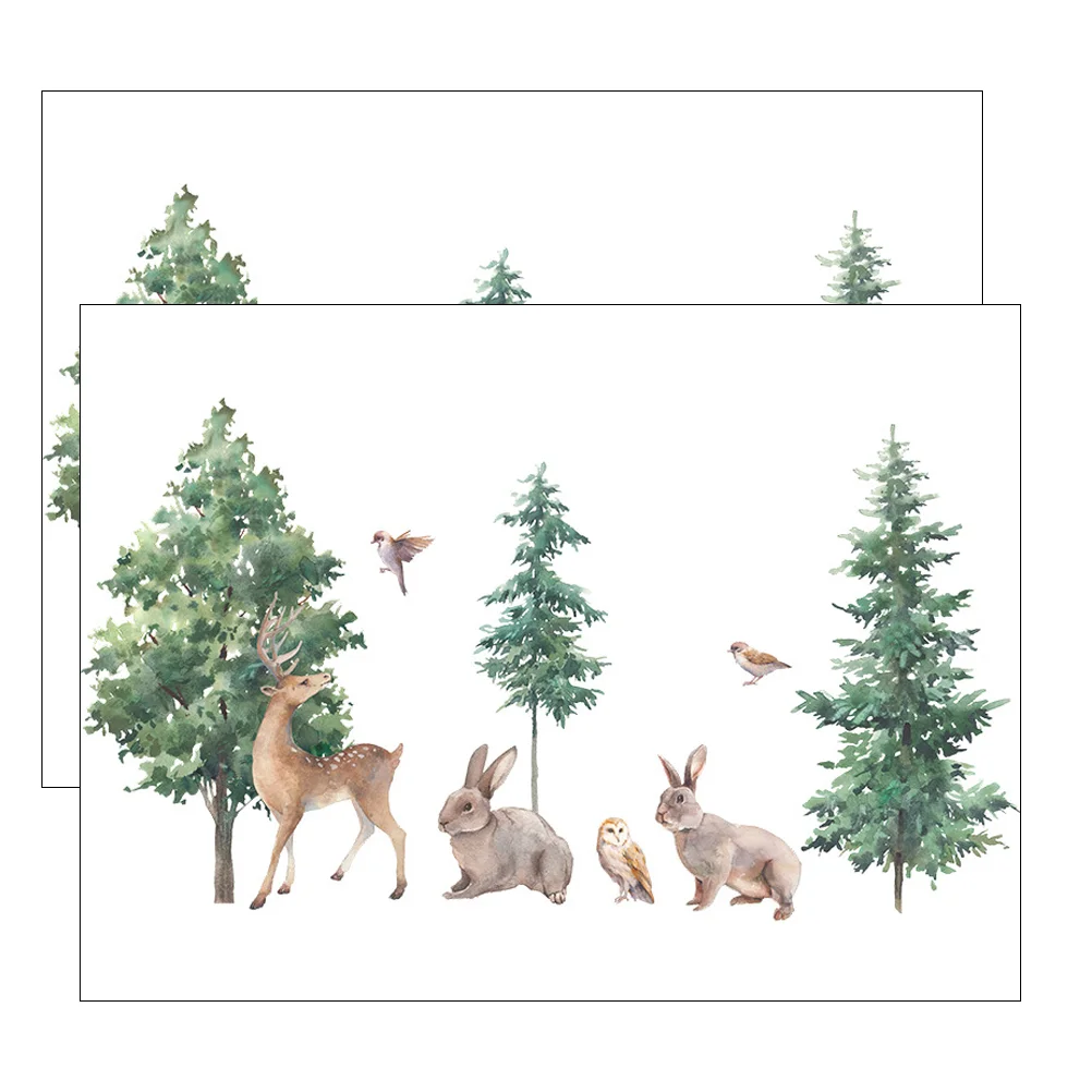 

Wall Sticker Stickers Decal Forest Room Animal Decals Decor Baby Cartoon Kids Pine Nursery Jungle Deer Background Woodland