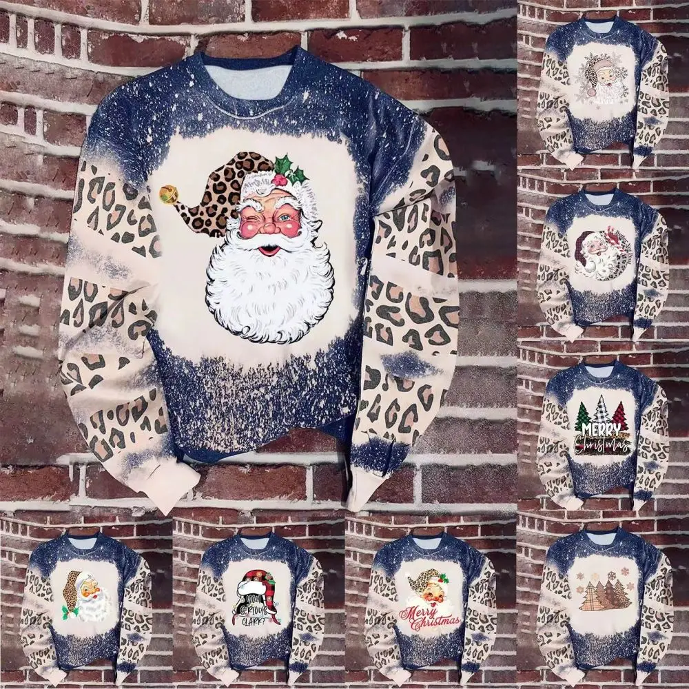 

2022 Fashion Women's T-shirts Christmas Clothing Leopard Print Long-sleeved Tops Ladies T-shirts Autumn and Winter Clothes New