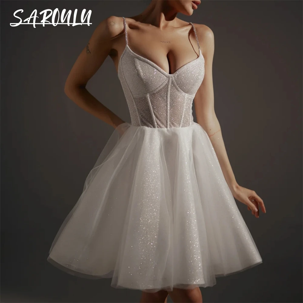 

Shinny Mini Ball Gown A-line Wedding Dress Sweetheart For Bride To Be 2023 Bridal Wedding Gown Glitter Custom Made Plus Size
