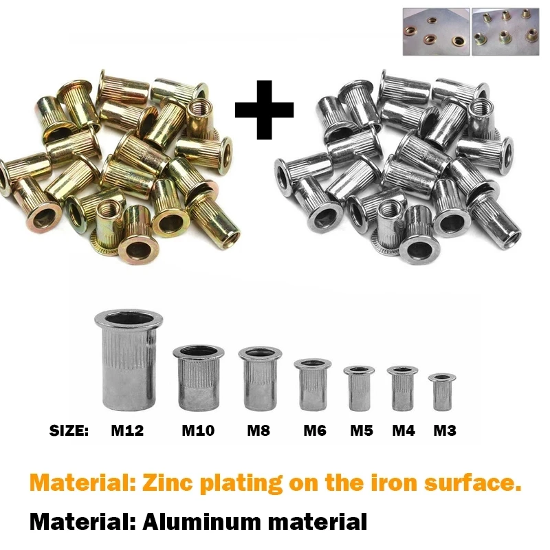 

M4 M5 M6 M8 M10 M12 Zinc Plated Carbon Steel Knurled Nuts Rivnut Flat Head Threaded Rivet Insert Nutsert Cap Rivet Nut Dropship
