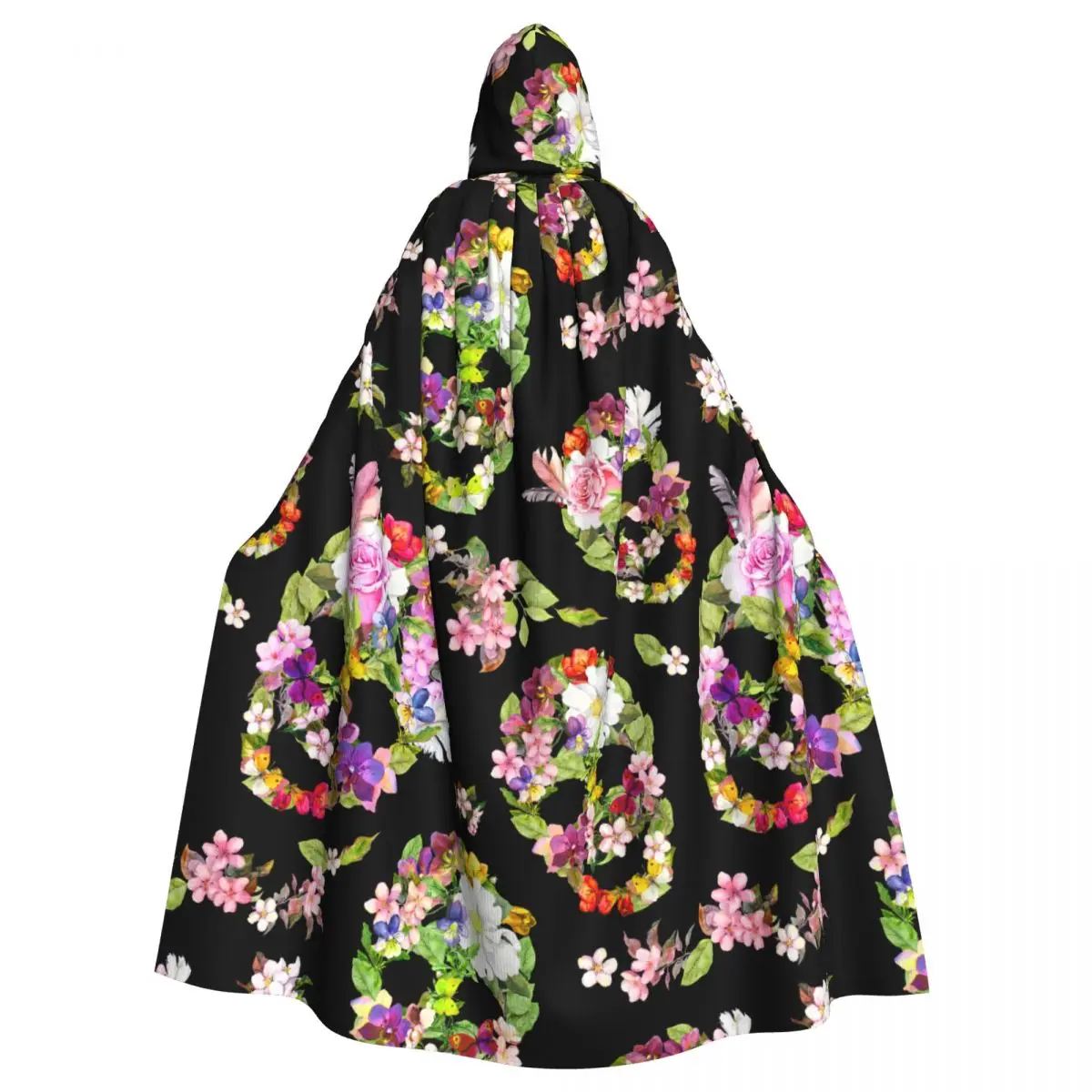 

Unisex Adult Floral Skulls With Flowers Dia De Los Muertos Cloak with Hood Long Witch Costume Cosplay