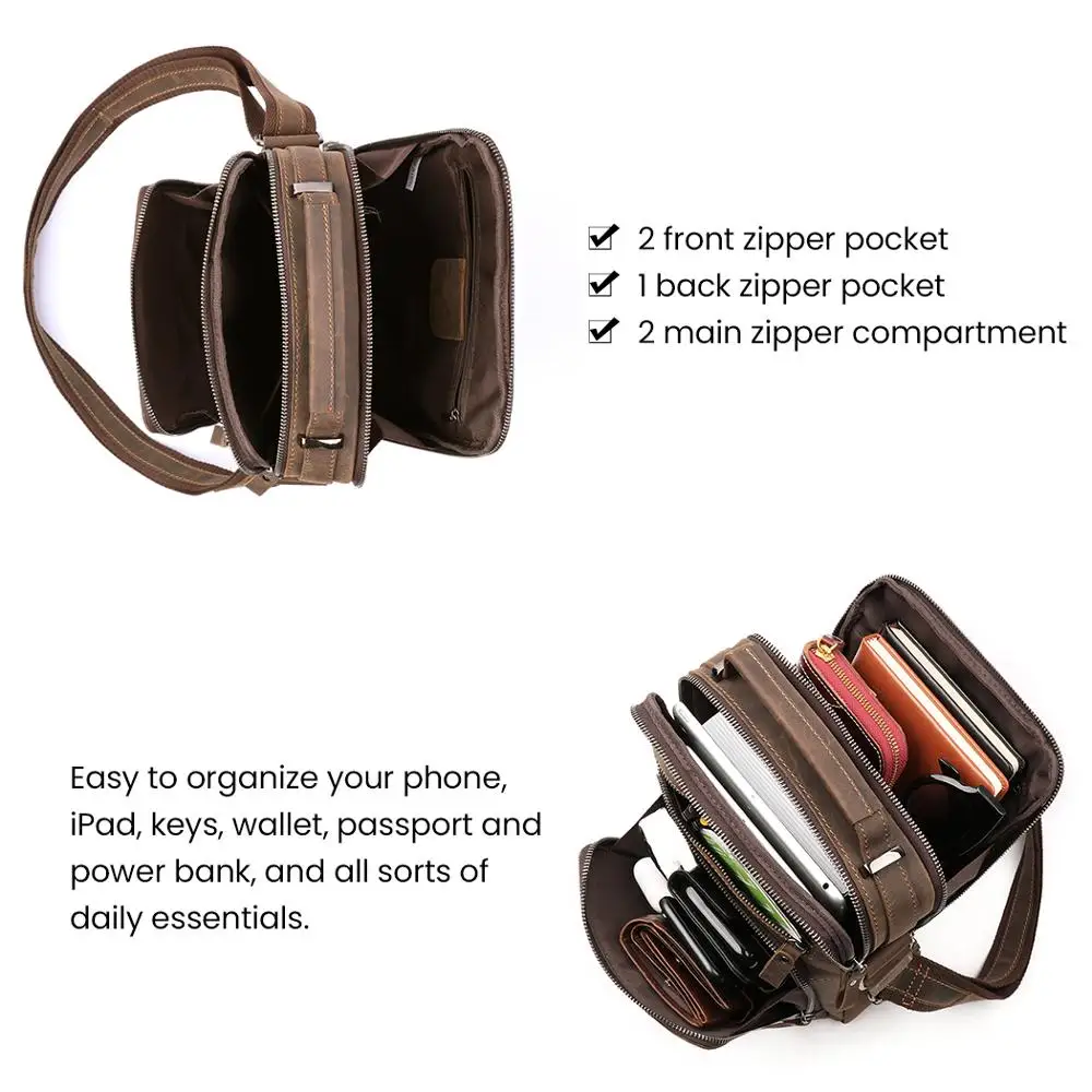 SPIDOR New Genuine Leather Men Vintage Handbags Small Flap Men's Shoulder Bag Casual Office Messenger Bags Fashion Crossbody Bag