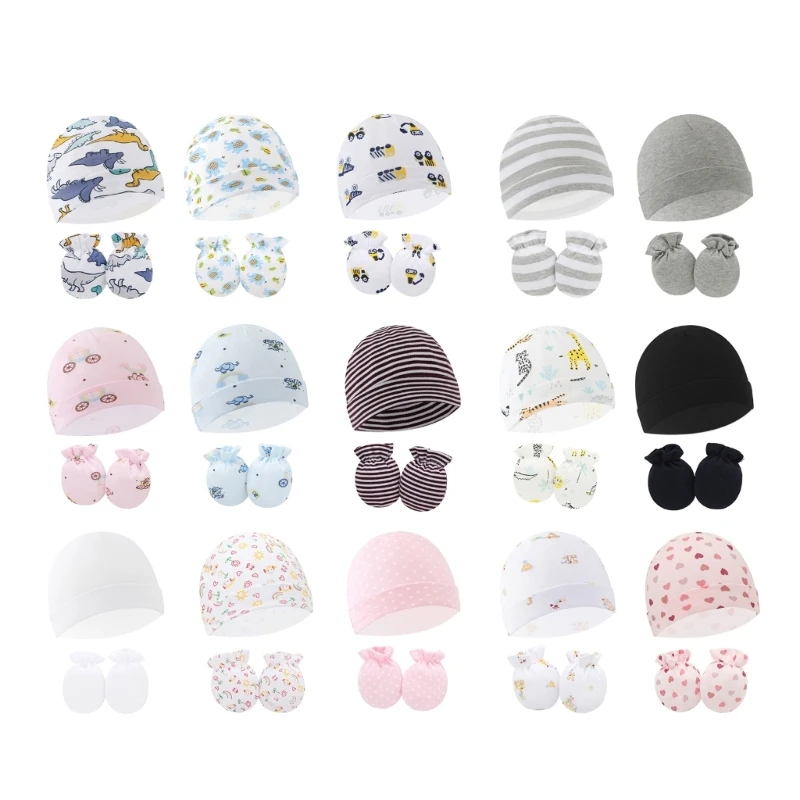 

Детская шапка и варежки, хлопковые эластичные теплые перчатки для мальчиков и девочек от 0 до 6 месяцев, Аксессуары для младенцев и малышей