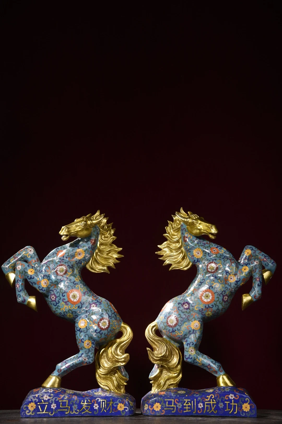 19Tibet Temple Collection Old Bronze Cloisonne Enamel Zodiac horse War horse Get rich immediately A pair Town house Exorcism