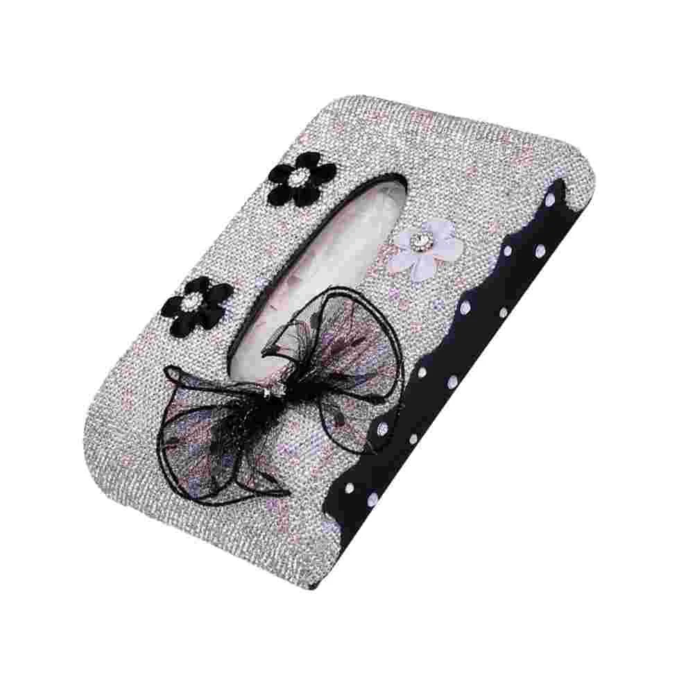 

1PC Car Tissue Box Bowknot Decor Durable Practical Rhinestone Napkin Box for Home