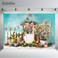 spring easter background wood door eggs green plants bunny photography newborn baby shower backdrops decoration props