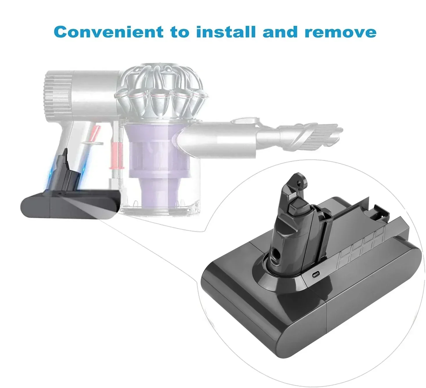 Фото Сменный аккумулятор 21,6 В для Dyson V6 — совместим с моделями DC58, DC59, DC62, SV03-SV09, Motorhead Animal, 650, 770, 880 №2