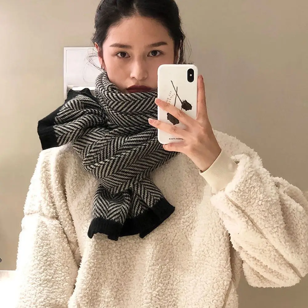 

Soft Shawl Winter Stripe Korean Style Wrap Muffler Neckerchief Women Knitted Scarf