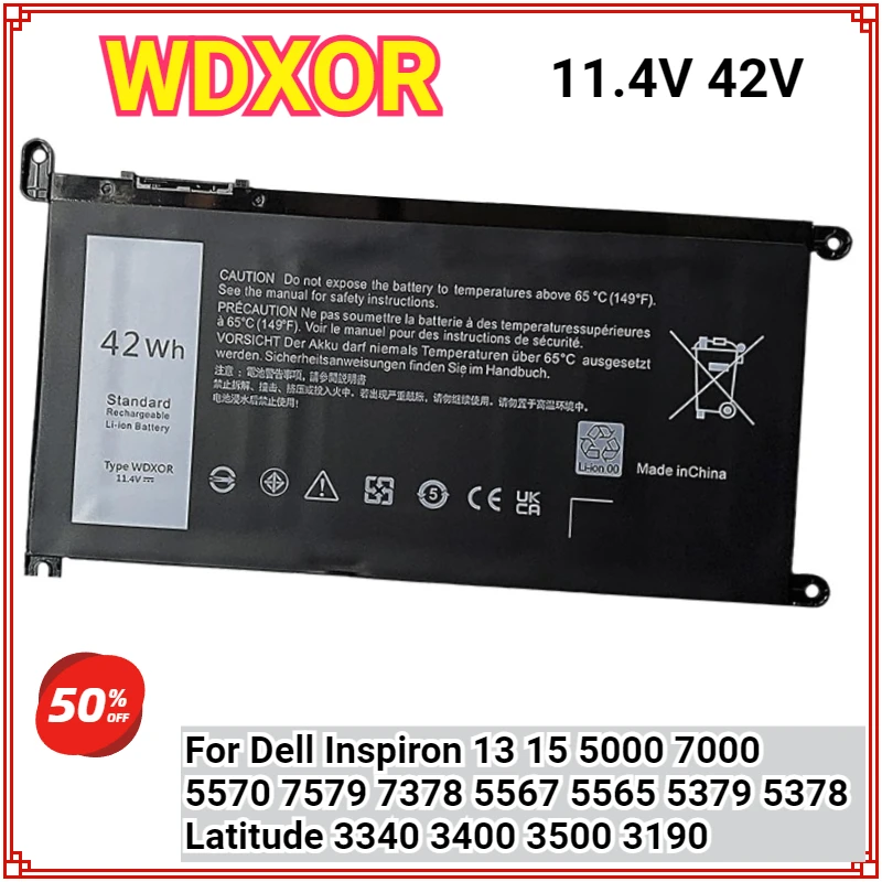 Фото Аккумулятор для ноутбука WDXOR WDX0R для Dell Inspiron 13 15 5000 7000 5570 7579 7378 5565 5567 5378 5379 Latitude 3340 3400 3500 3190 №1