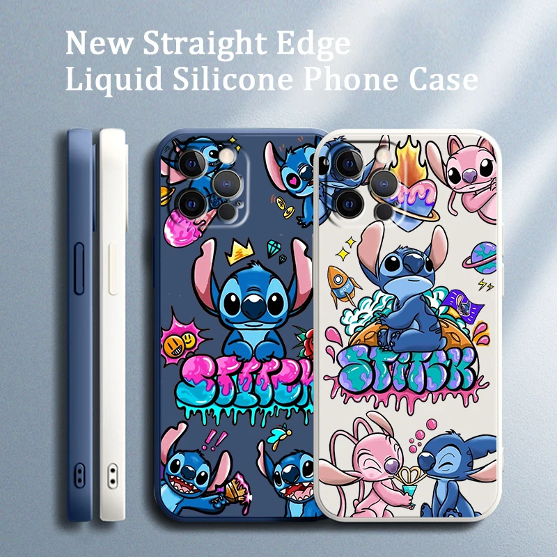 

Lilo & Stitch Luxury Cartoon Phone Case For Apple iPhone 14 13 12 Mini 11 XS Pro Max X XR 8 7 6 Plus SE Soft Liquid Rope Cover