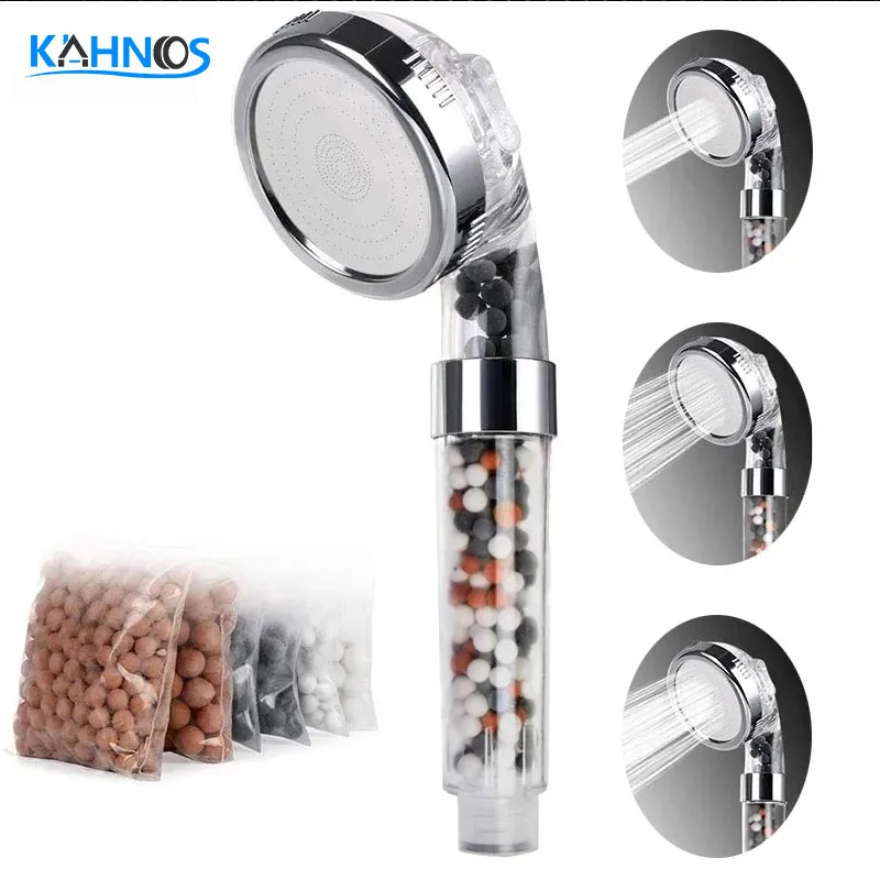 

KAHNOS New Arrival 3 Modes SPA Shower Head High Pressure Saving Water Shower Nozzle Premium Bathroom Water Filter 4 Types