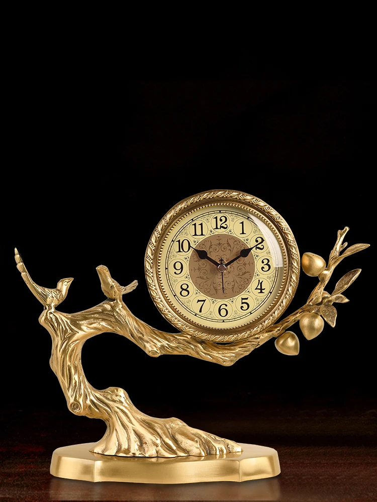 

New Chinese Brass Desk Clock Home Table Decoration Clock Table Life Peach Craft Table Clock