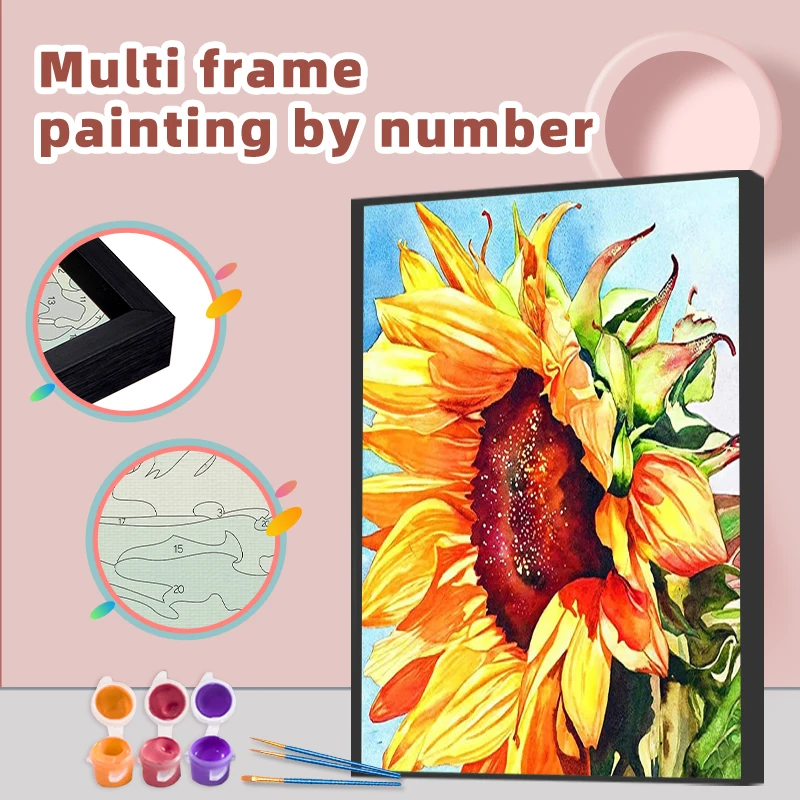 

RUOPOTY Diy Painting By Numbers With Multi Aluminium Frame Kits 60x75cm Sunflower Diy Craft Coloring By Numbers For Home Decors