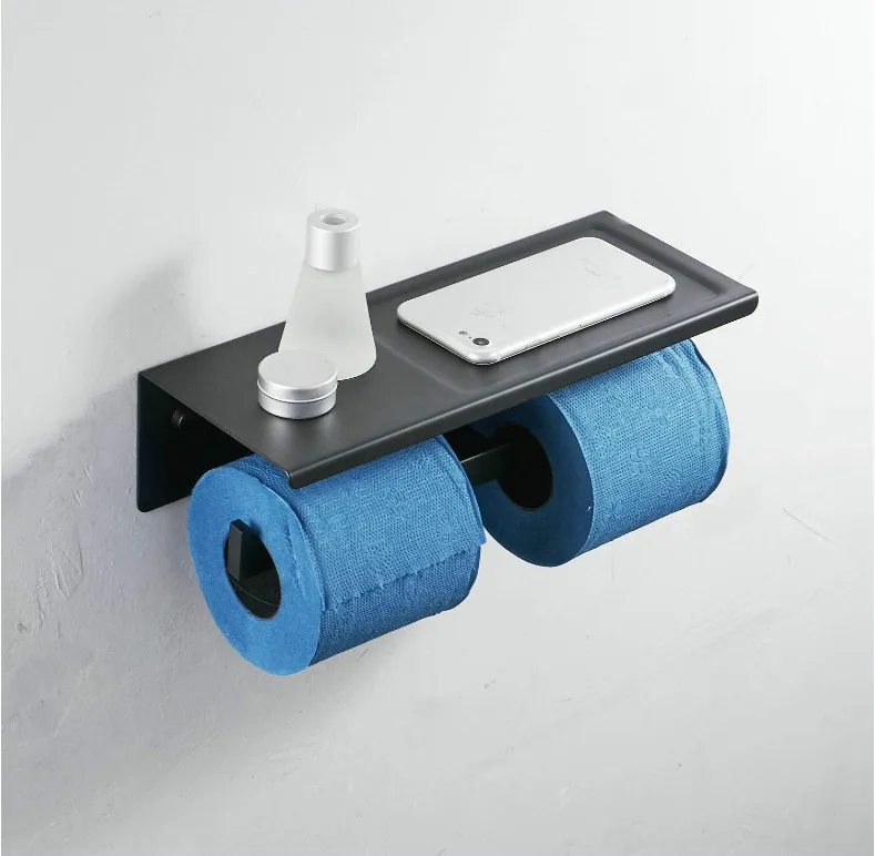 

Toilet Roll Paper Holder SUS304 Stainless Steel Double Bathroom Paper Tissue Holder Mobile Phone Storage Shelf Wall Mounted