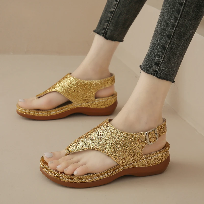 

Wedges Shoes for Women 2023 Summer Clip Toe Women's Sandals Platform Rome Sandals Bling Gold Casual Shoes Women Sandalias