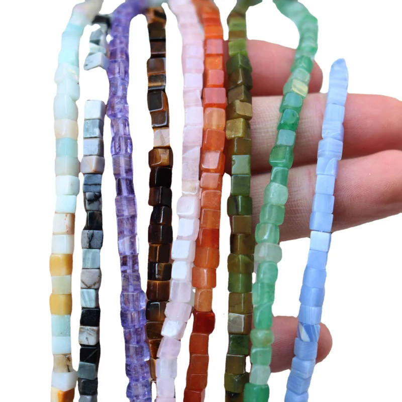 

4mm Natural Block Stone Beads for Jewelry Making Accessories Red Dongling Spacer Stone Beads for DIY Charm Bracelets Supplies